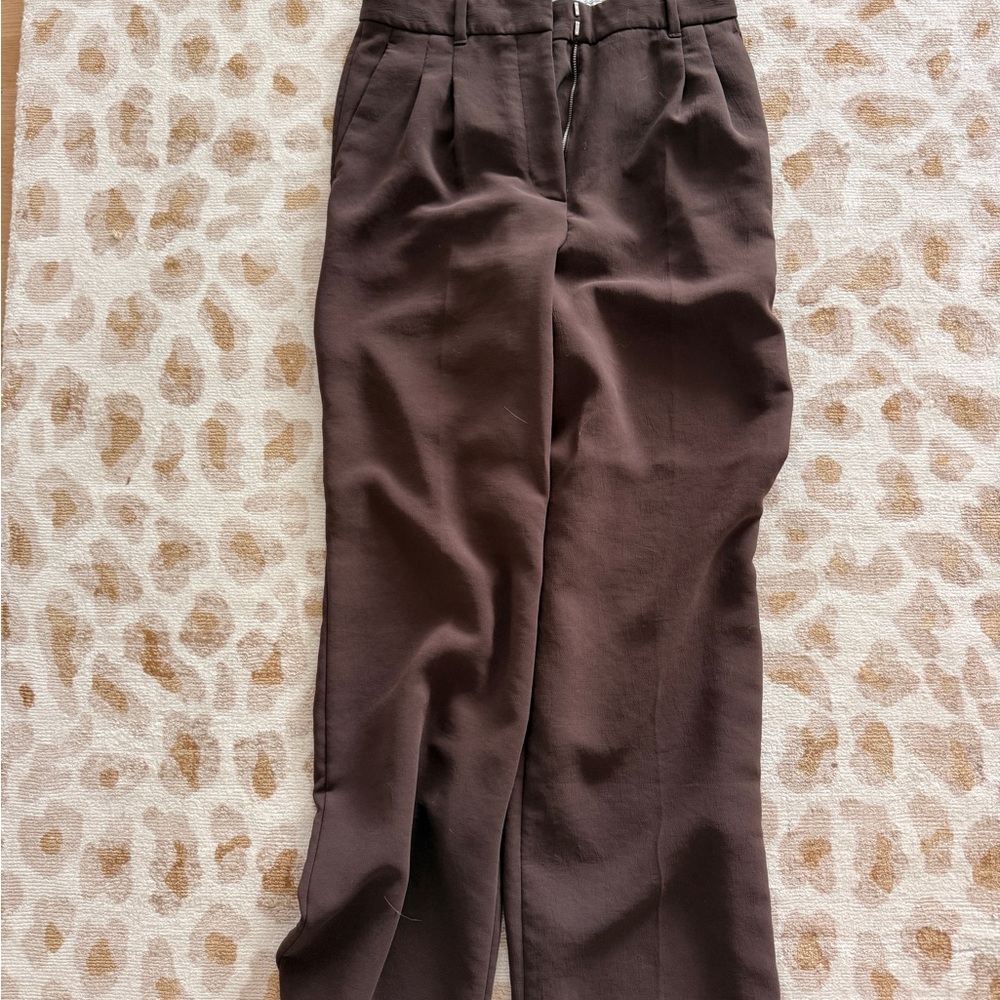 Aritzia Women's Dark Brown High-Waist Trousers